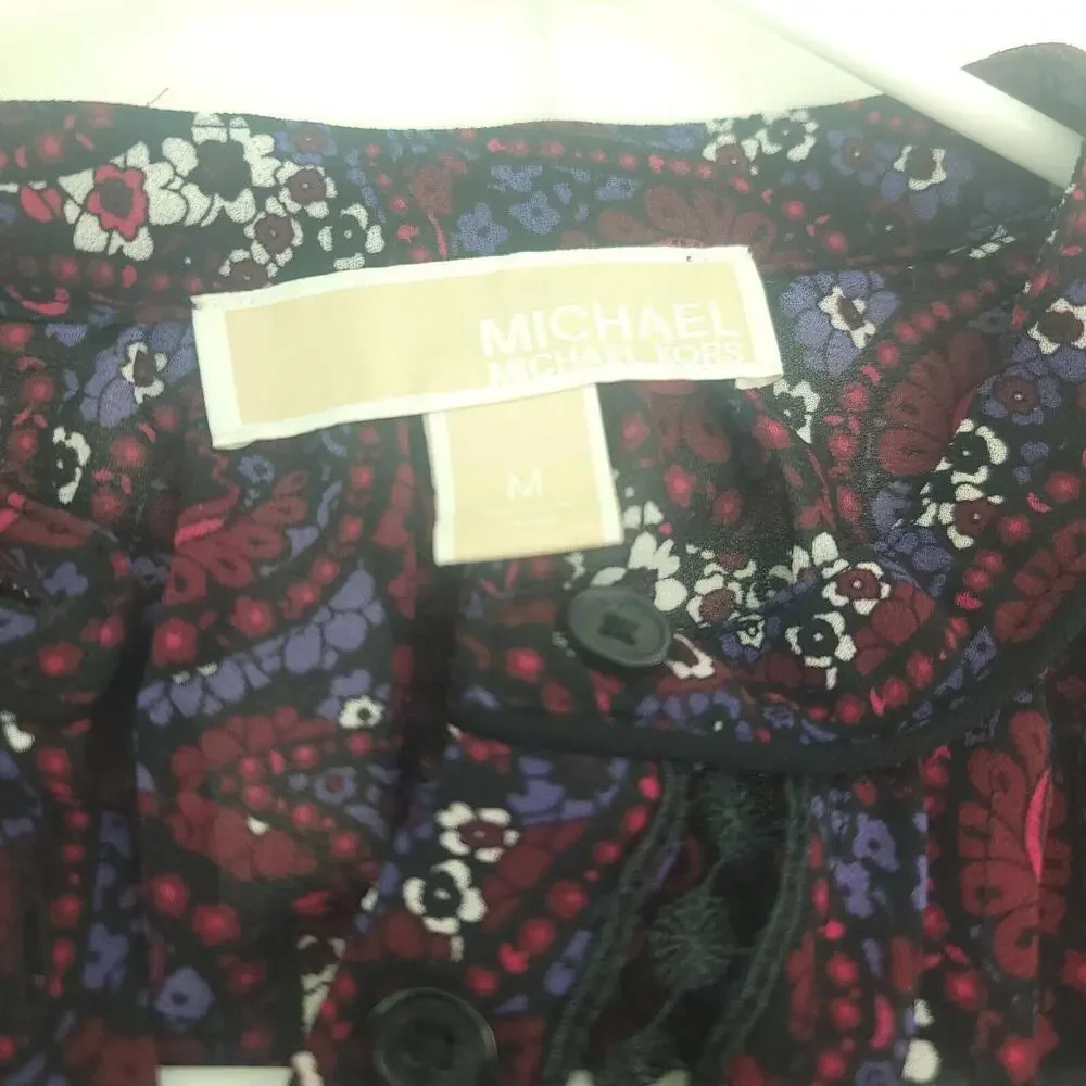 Michael Kors Red Purple Paisley Semi-sheer Medium Button Up Blouse